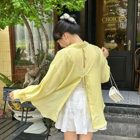 ÁO SƠ MI TAY DÀI CỘT NƠ ZAREEN SOM75
