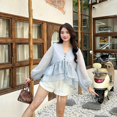 ÁO SƠ MI CROPTOP TAY PHỒNG ZAREEN SOM78