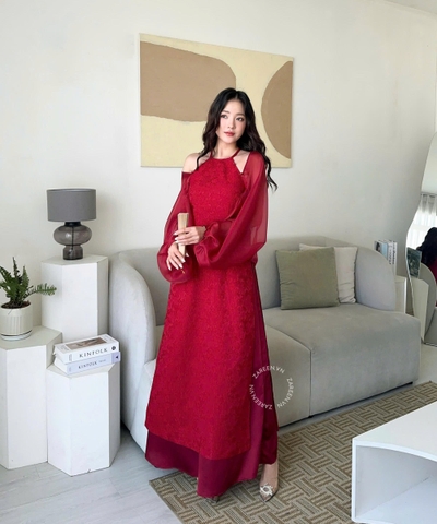 ÁO DÀI VÂN THANH CỔ YẾM ĐÍNH NGỌC TRAI ZAREEN ADI09