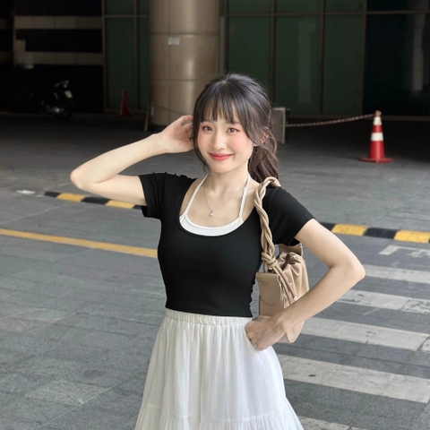 ÁO THUN CROPTOP PHỐI YẾM ZAREEN THU167