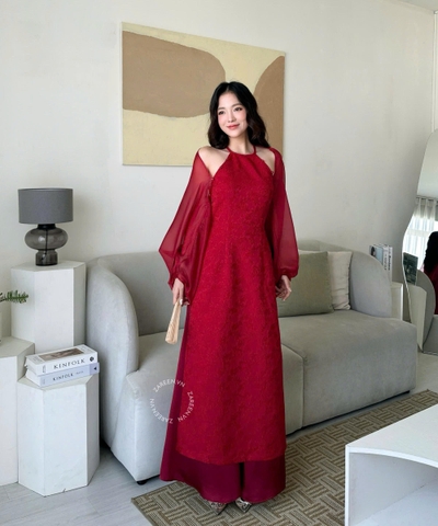 ÁO DÀI VÂN THANH CỔ YẾM ĐÍNH NGỌC TRAI ZAREEN ADI09