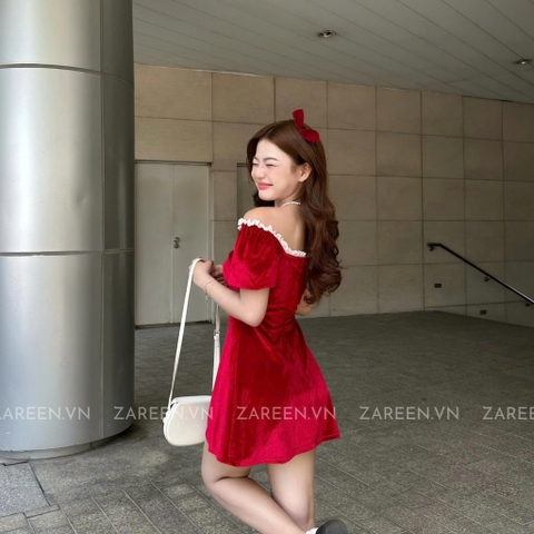 ĐẦM NHUNG CỔ VUÔNG THẮT NƠ ZAREEN DAX58