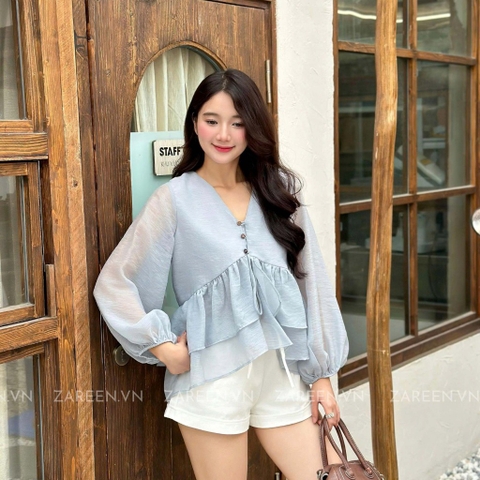ÁO SƠ MI CROPTOP TAY PHỒNG ZAREEN SOM78