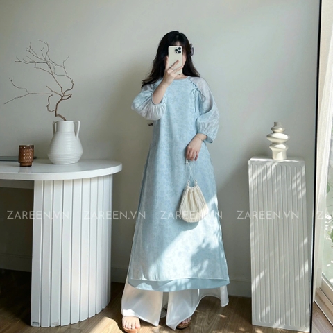 ÁO DÀI ÁI KHUÊ TƠ HOA TAY PHỒNG ZAREEN ADI06