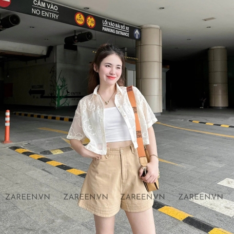 ÁO SƠ MI CROPTOP NƠ THÊU HOA ZAREEN SOM68