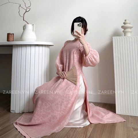 ÁO DÀI ÁI KHUÊ TƠ HOA TAY PHỒNG ZAREEN ADI06