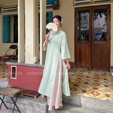 ÁO DÀI TÂM Ý GẤM PHỐI VIỀN ZAREEN ADI05
