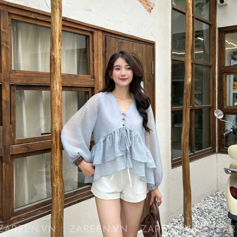 ÁO SƠ MI CROPTOP TAY PHỒNG ZAREEN SOM78