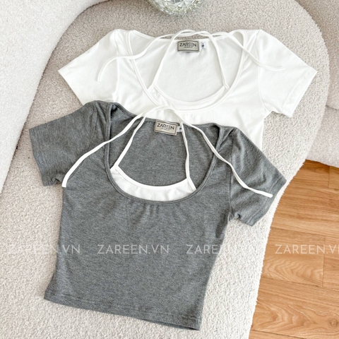 ÁO THUN CROPTOP PHỐI YẾM ZAREEN THU167