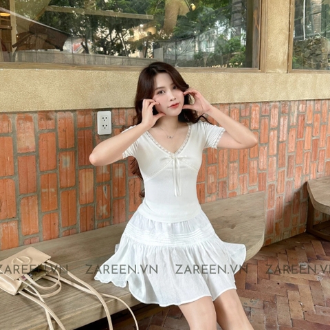 ÁO THUN CROPTOP CỔ V PHỐI REN ZAREEN THU163