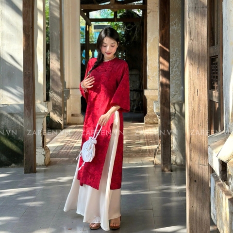 ÁO DÀI ĐAN THANH LỤA TẰM CỔ TRÒN ĐÍNH NÚT ZAREEN ADI03