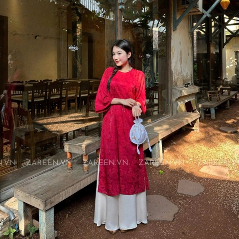 ÁO DÀI ĐAN THANH LỤA TẰM CỔ TRÒN ĐÍNH NÚT ZAREEN ADI03