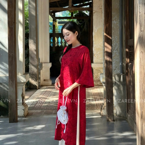 ÁO DÀI ĐAN THANH LỤA TẰM CỔ TRÒN ĐÍNH NÚT ZAREEN ADI03