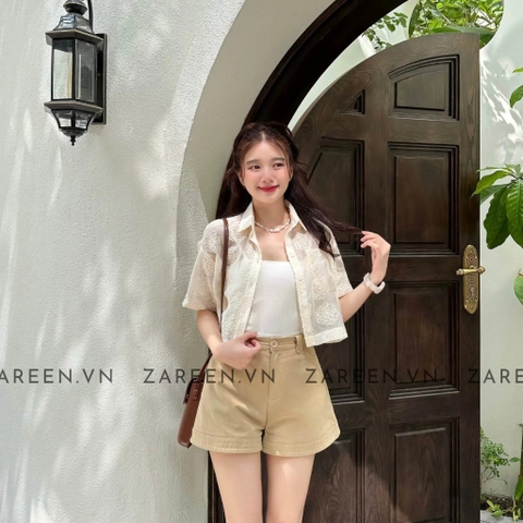 ÁO SƠ MI CROPTOP NƠ THÊU HOA ZAREEN SOM68
