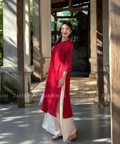 ÁO DÀI ĐAN THANH LỤA TẰM CỔ TRÒN ĐÍNH NÚT ZAREEN ADI03