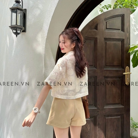 ÁO SƠ MI CROPTOP NƠ THÊU HOA ZAREEN SOM68