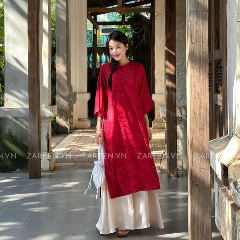 ÁO DÀI ĐAN THANH LỤA TẰM CỔ TRÒN ĐÍNH NÚT ZAREEN ADI03