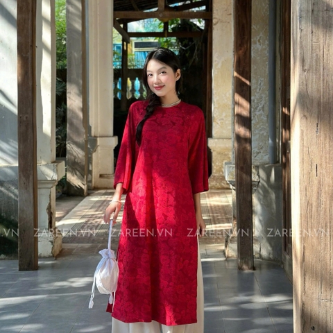 ÁO DÀI ĐAN THANH LỤA TẰM CỔ TRÒN ĐÍNH NÚT ZAREEN ADI03