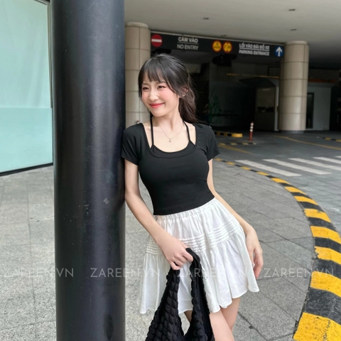 ÁO THUN CROPTOP PHỐI YẾM ZAREEN THU167