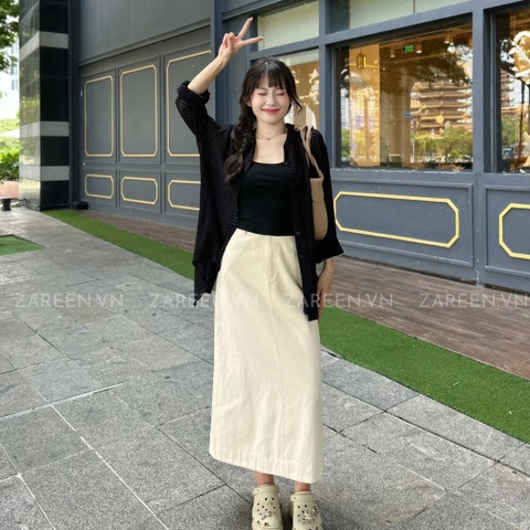 CHÂN VÁY KAKI DÀI XẺ VẠT SAU ZAREEN VAD16