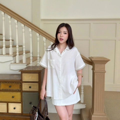 ÁO SƠ MI LINEN PHỐI REN XẺ SAU ZAREEN SOM83