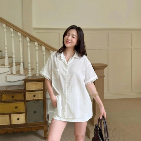 ÁO SƠ MI LINEN PHỐI REN XẺ SAU ZAREEN SOM83