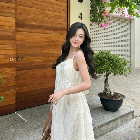 ĐẦM 2 DÂY TƠ THÊU HOA PHỐI REN ZAREEN DAX116