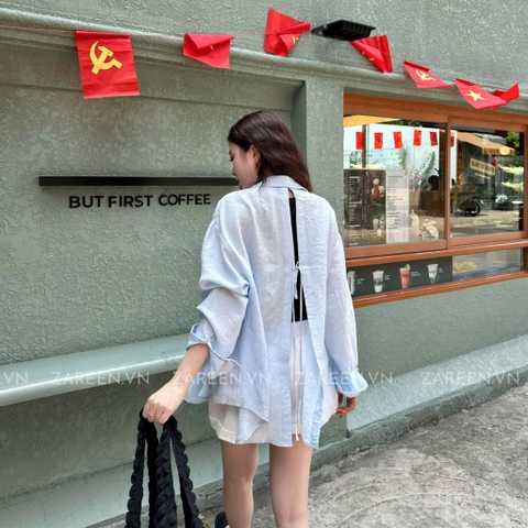ÁO SƠ MI TAY DÀI CỘT NƠ ZAREEN SOM75