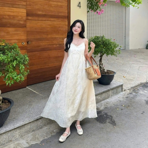 ĐẦM 2 DÂY TƠ THÊU HOA PHỐI REN ZAREEN DAX116