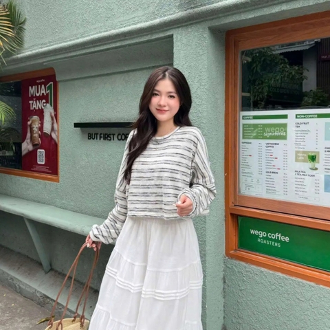 ÁO THUN SỌC CROPTOP TAY PHỒNG ZAREEN THU176