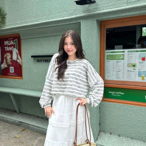 ÁO THUN SỌC CROPTOP TAY PHỒNG ZAREEN THU176