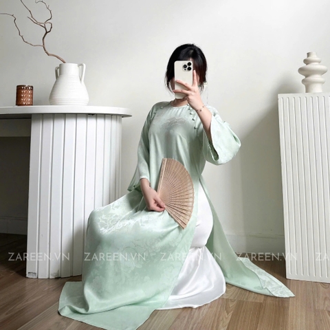 ÁO DÀI ĐAN THANH LỤA TẰM CỔ TRÒN ĐÍNH NÚT ZAREEN ADI03