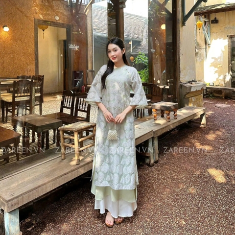 ÁO DÀI VĨNH HY HOA NỔI ĐÍNH NÚT ZAREEN ADI04