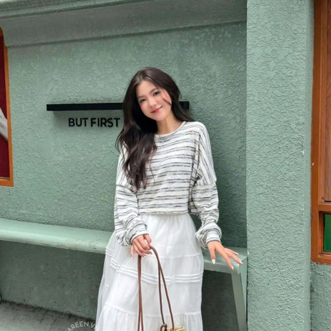 ÁO THUN SỌC CROPTOP TAY PHỒNG ZAREEN THU176