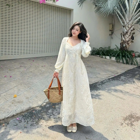 ĐẦM 2 DÂY TƠ THÊU HOA PHỐI REN ZAREEN DAX116