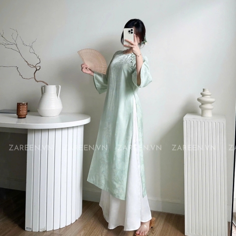 ÁO DÀI ĐAN THANH LỤA TẰM CỔ TRÒN ĐÍNH NÚT ZAREEN ADI03