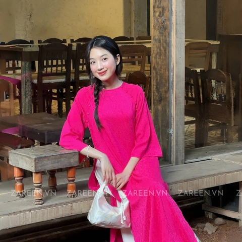 ÁO DÀI ĐAN THANH LỤA TẰM CỔ TRÒN ĐÍNH NÚT ZAREEN ADI03