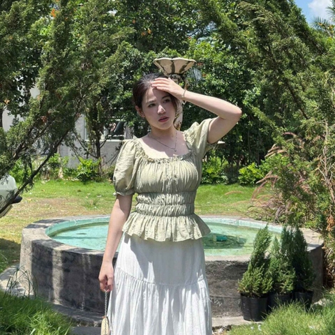 ÁO CROPTOP TAY PHỒNG THUN CHỈ ZAREEN VOA153