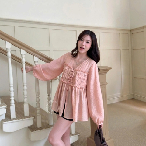 ÁO SƠ MI TƠ NHÚN NGỰC TAY PHỒNG ZAREEN SOM82