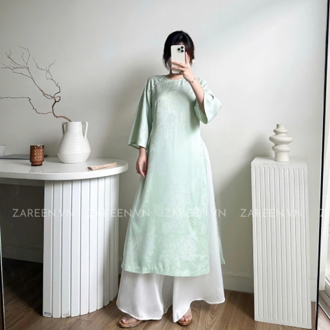 ÁO DÀI ĐAN THANH LỤA TẰM CỔ TRÒN ĐÍNH NÚT ZAREEN ADI03