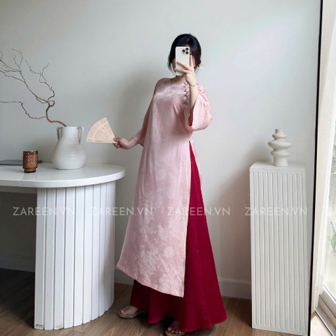 ÁO DÀI ĐAN THANH LỤA TẰM CỔ TRÒN ĐÍNH NÚT ZAREEN ADI03