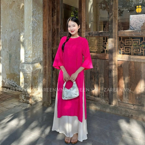 ÁO DÀI ĐAN THANH LỤA TẰM CỔ TRÒN ĐÍNH NÚT ZAREEN ADI03