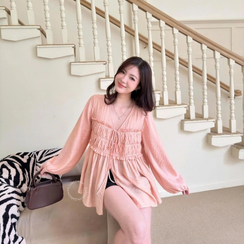 ÁO SƠ MI TƠ NHÚN NGỰC TAY PHỒNG ZAREEN SOM82