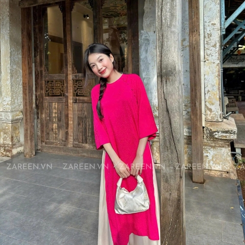 ÁO DÀI ĐAN THANH LỤA TẰM CỔ TRÒN ĐÍNH NÚT ZAREEN ADI03