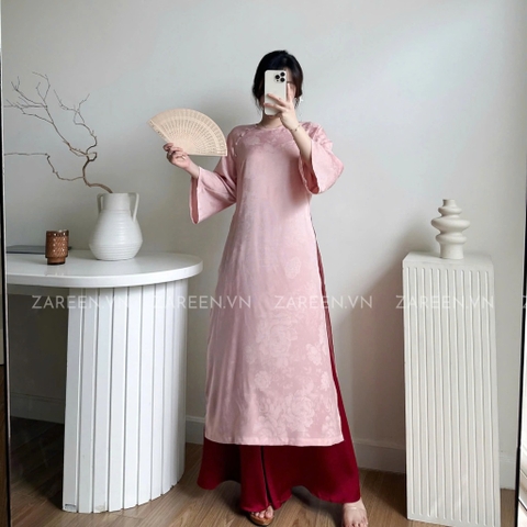 ÁO DÀI ĐAN THANH LỤA TẰM CỔ TRÒN ĐÍNH NÚT ZAREEN ADI03