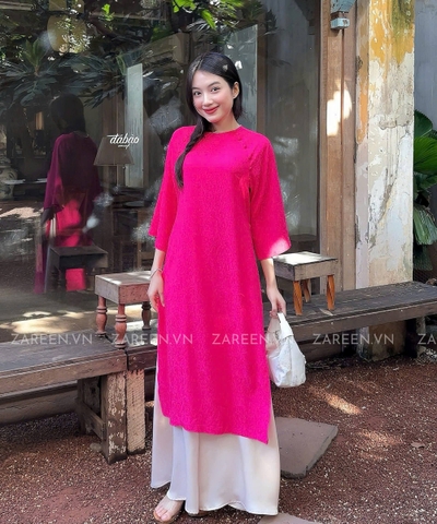 ÁO DÀI ĐAN THANH LỤA TẰM CỔ TRÒN ĐÍNH NÚT ZAREEN ADI03
