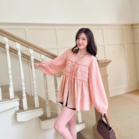 ÁO SƠ MI TƠ NHÚN NGỰC TAY PHỒNG ZAREEN SOM82