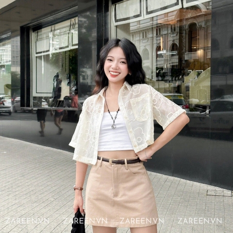 ÁO SƠ MI CROPTOP NƠ THÊU HOA ZAREEN SOM68