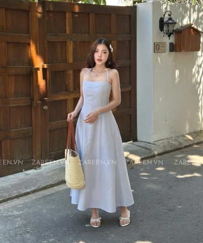 ĐẦM SỌC DÁNG DÀI BUỘC NƠ ZAREEN DAX105