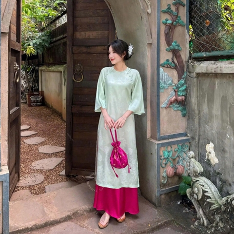 ÁO DÀI ĐAN THANH LỤA TẰM CỔ TRÒN ĐÍNH NÚT ZAREEN ADI03